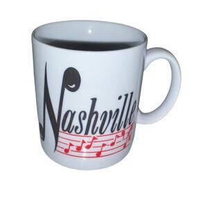 Nashville Music Note Souvenir Mug White Ceramic Coffee Cup Vintage Style Country